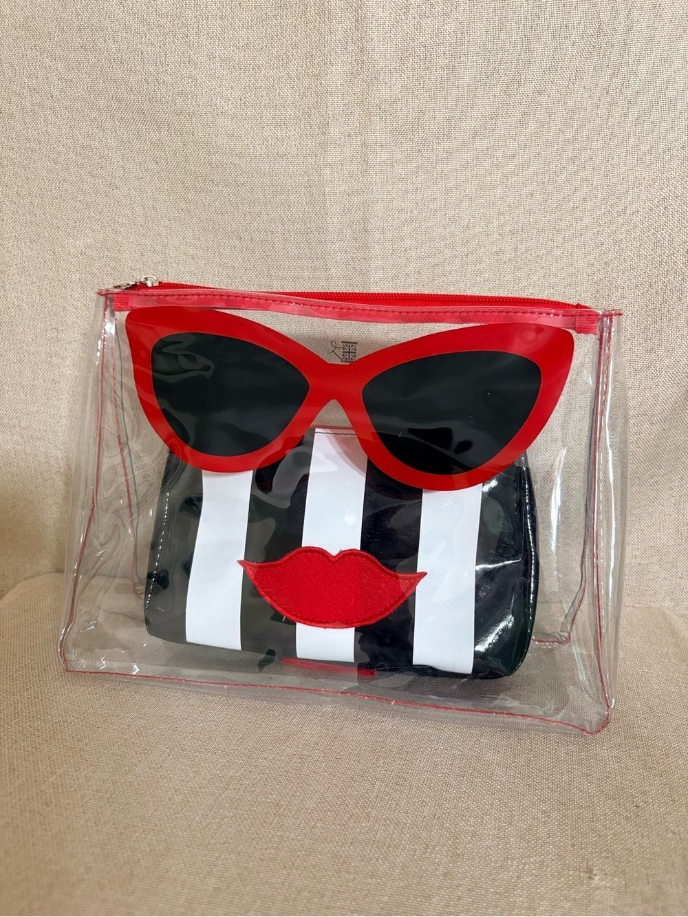 Emma Lomax London Clear Cosmetic Bag & Striped Makeup Pouch Set Pop Art Lips